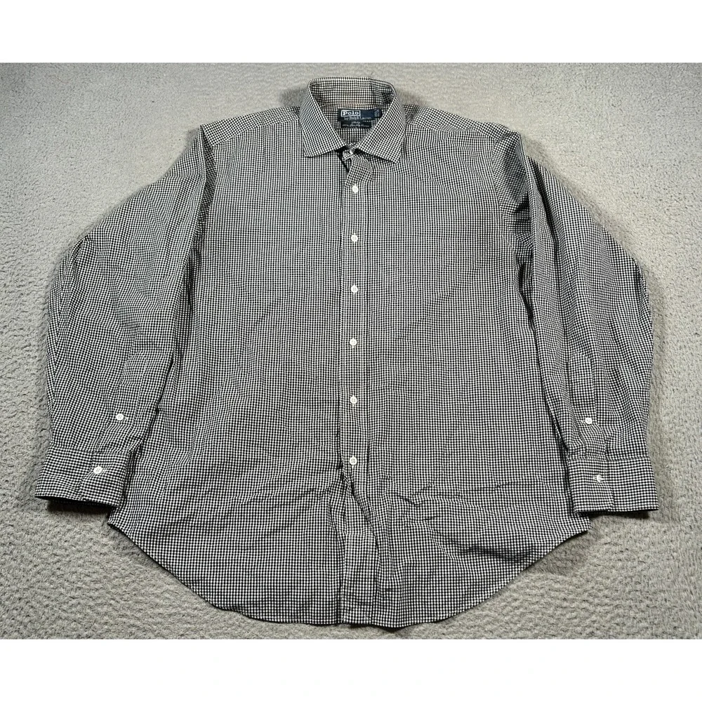 Polo Ralph Lauren‎ Dress Shirt Men 16.5 Black White Gingham Check Cotton Philip